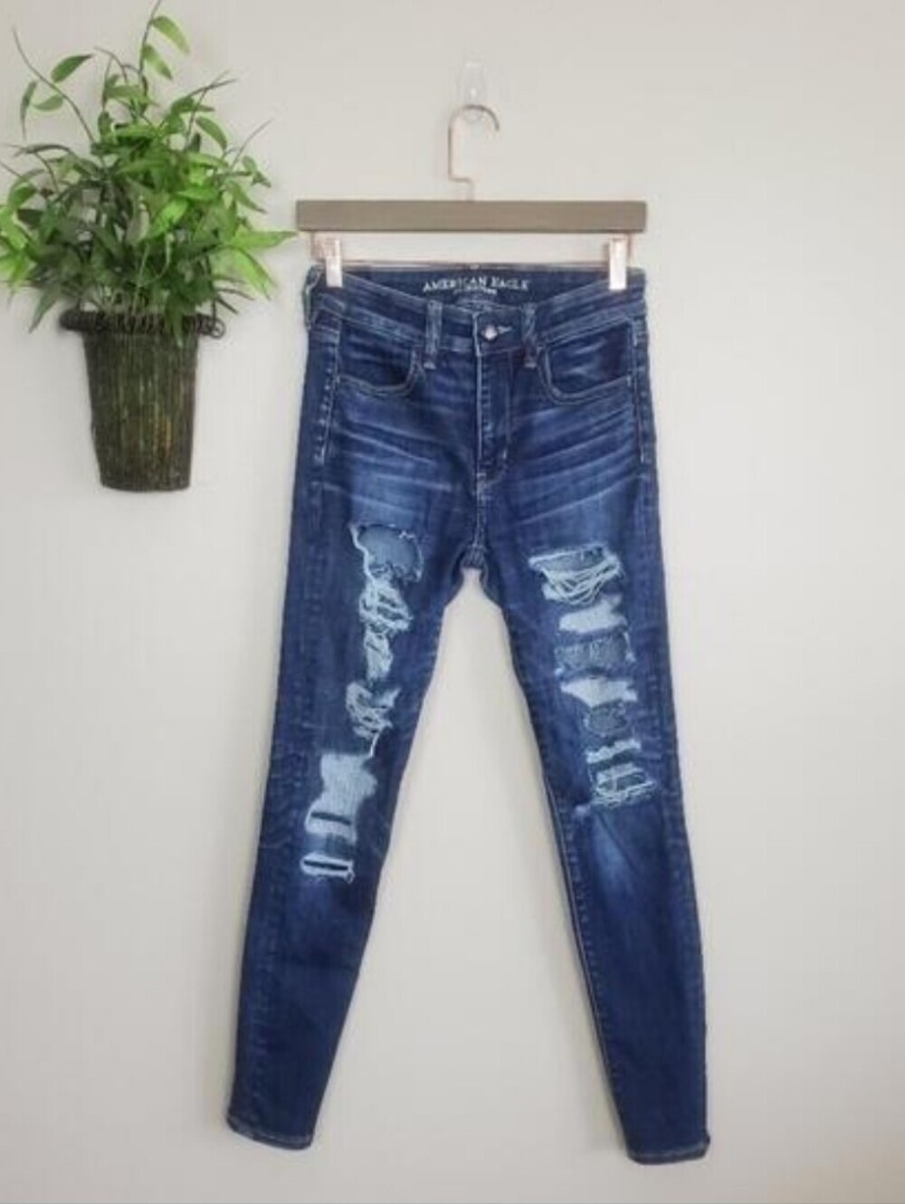 AE 2 American Eagle Hi Rise Skinny Jeans Jegging Distressed Destroyed Frayed Y2K